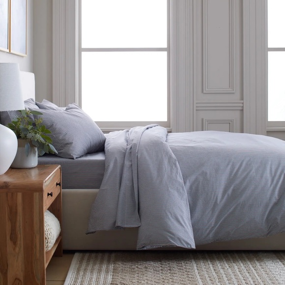 Quince Cotton Percale Full/Queen Duvet Cover Set with Shams, Oxford Stripe - Picture 11 of 15